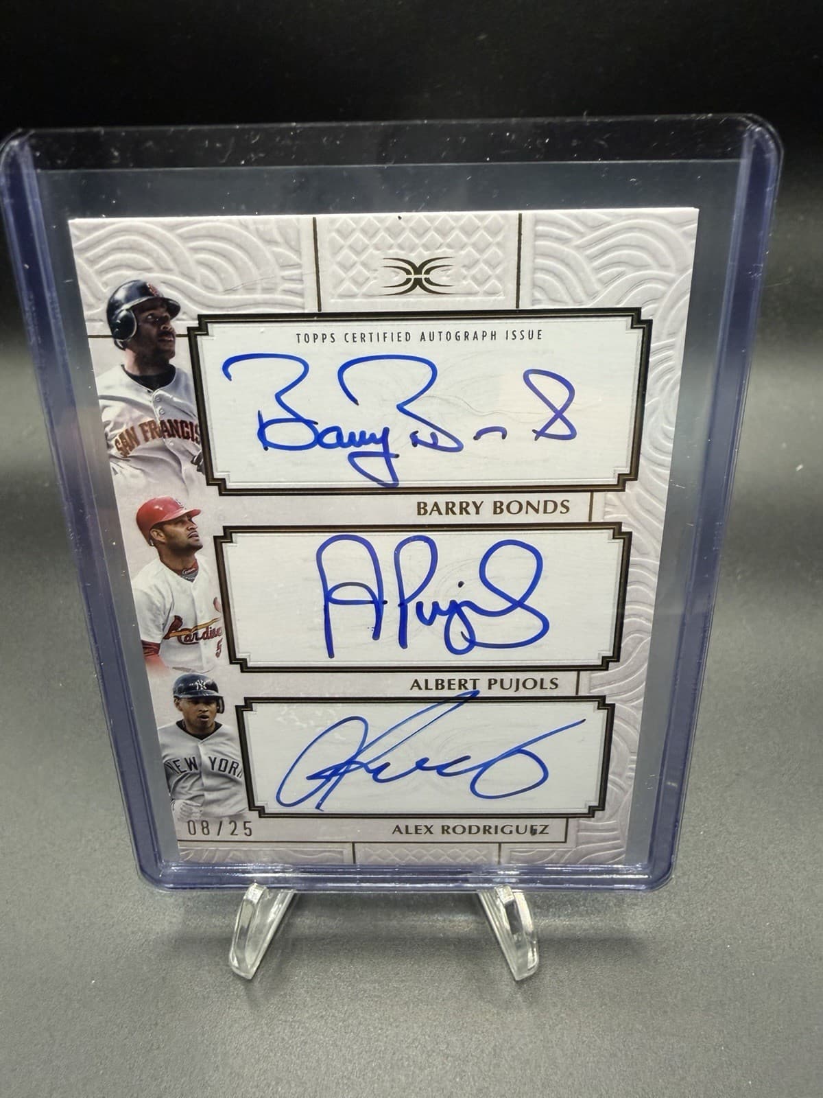 Albert Pujols Barry Bonds Alex Rodriguez 2025 Definitive Triple Auto HR King /25