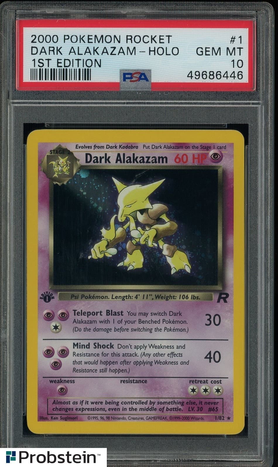 2000 Pokemon Rocket 1st Edition #1 Dark Alakazam Holo PSA 10 GEM MINT
