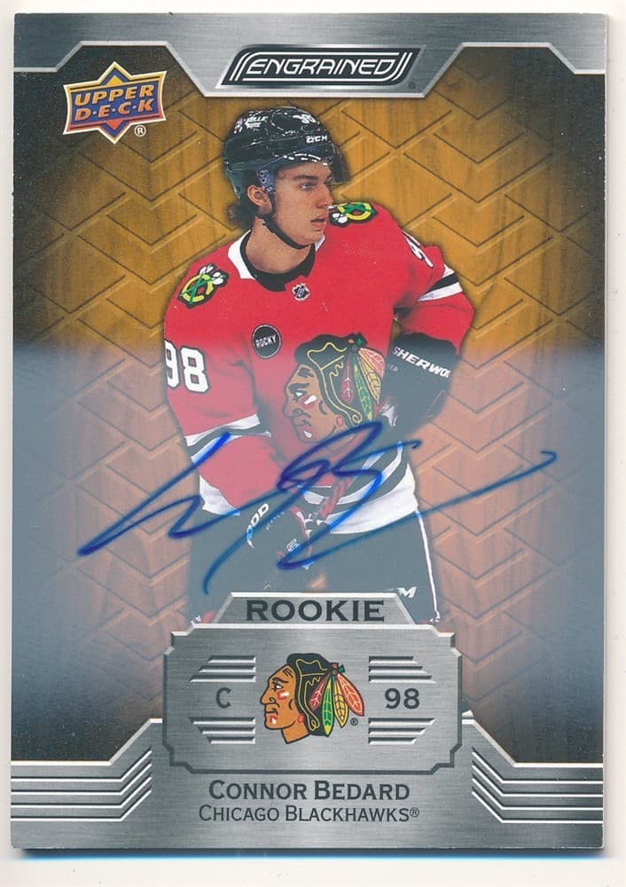 Connor Bedard 2023/24 Ud Engrained Rc Rookie on Card Autograph Blackhawks Auto