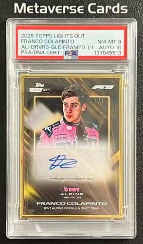 2025 Topps Lights Out Formula 1 Gold Framed Auto Franco Colapinto 1/1 PSA8/10