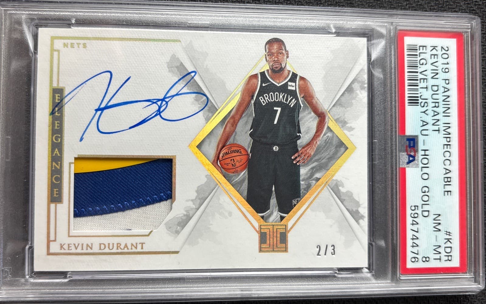 2019-20 Panini Impeccable Elegance Kevin Durant Warriors Patch Auto /3 PSA 8 GLD