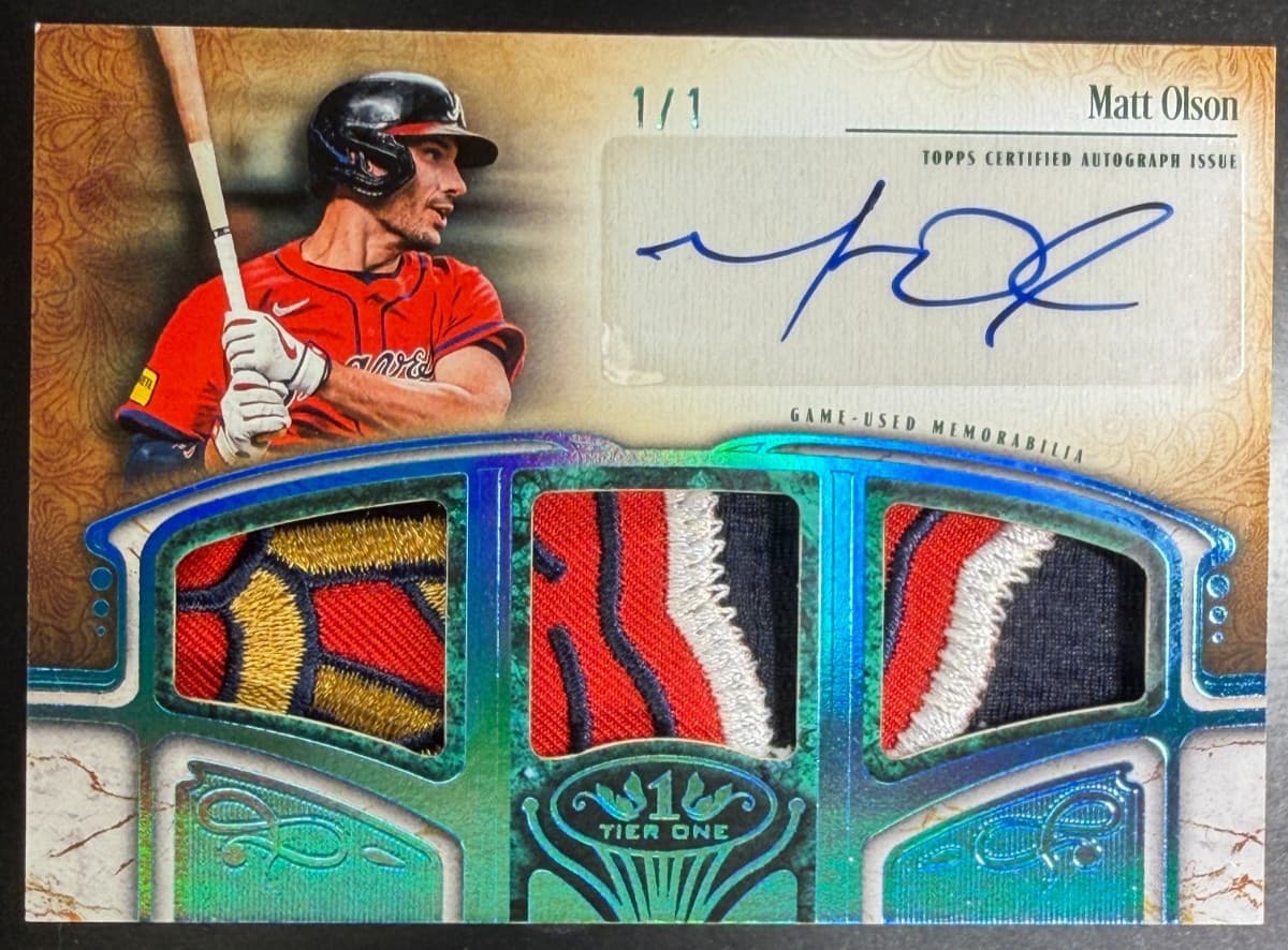 2026 Topps Tier One Matt Olson 1/1 Autographed Triple Patch Card #AT1R-MO