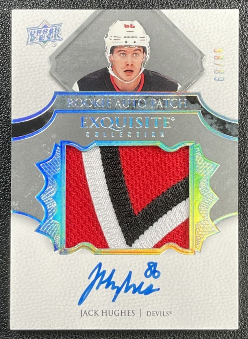 Jack Hughes 2019-20 Upper Deck the Cup Exquisite Coll Rookie Patch Auto Rc 68/86