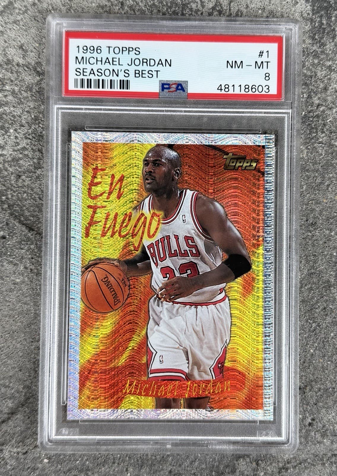 Topps 1996-97 Season's Best En Fuego Michael Jordan #1 Bulls PSA 8
