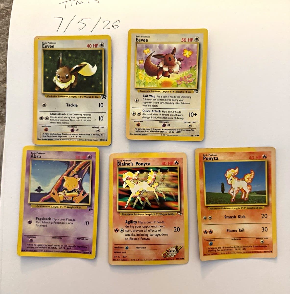 Nintendo Pokemon TCG 15-Card Vintage Lot Base Set 2/Fossil/Gym/Team Rocket