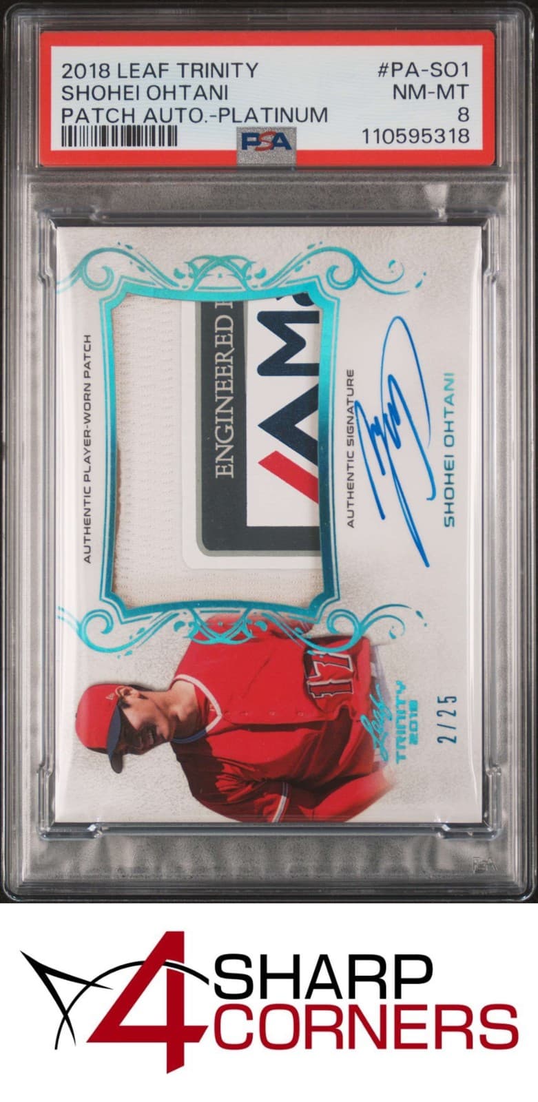 2018 LEAF TRINITY PATCH AUTO PLATINUM #PA-SO1 SHOHEI OHTANI RC #/25 POP 1 PSA 8