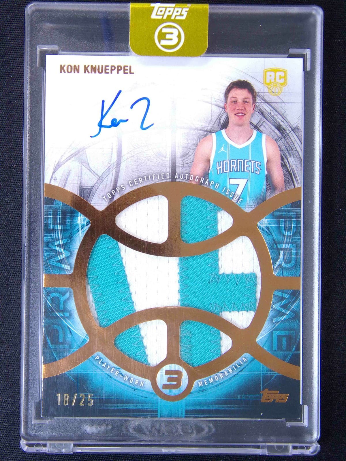 2025-26 Topps Three (3) Kon Knueppel RC Rookie Relic Patch Auto RPA Bronze /25