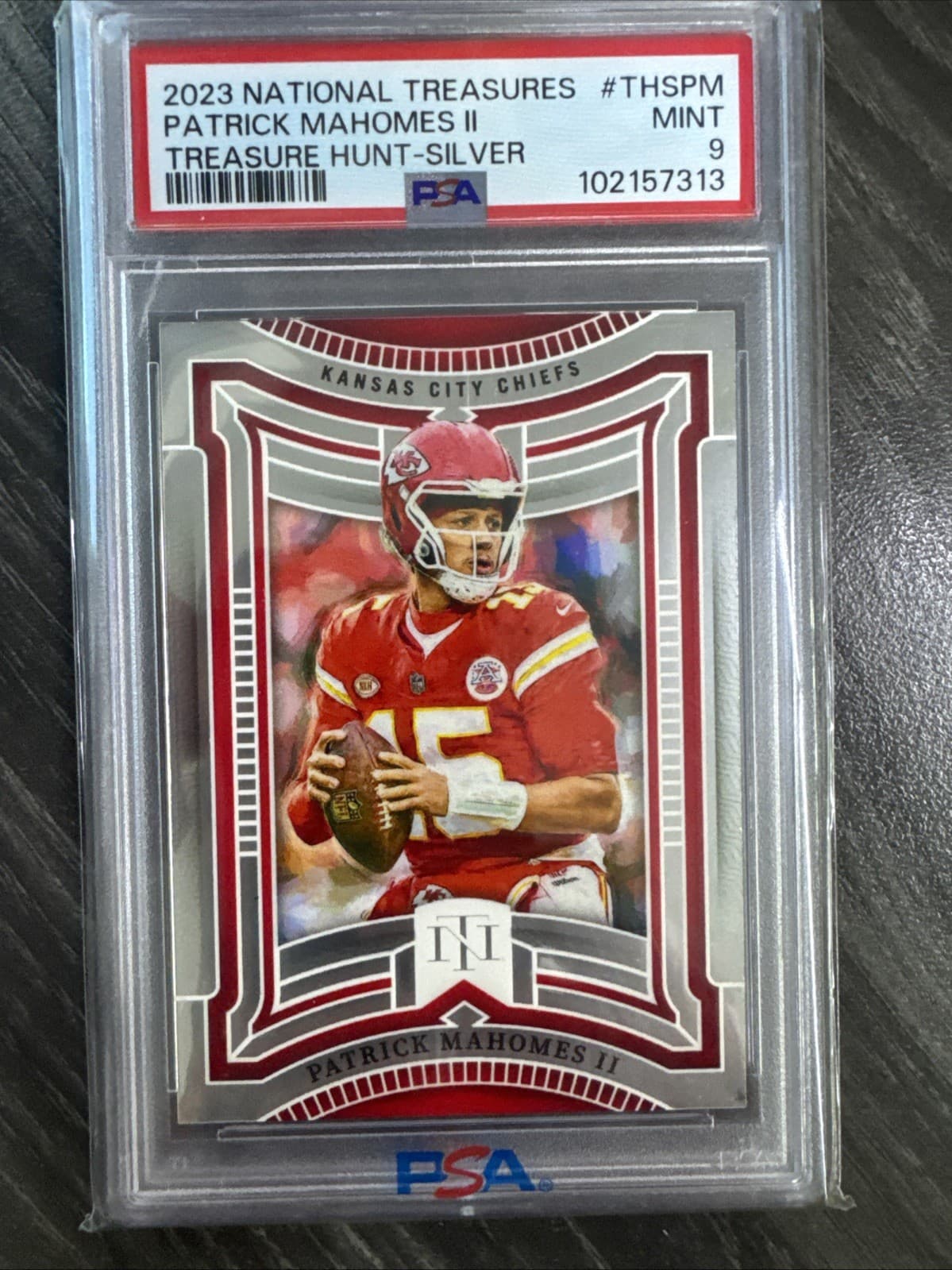 2023 National Treasures - Patrick Mahomes - Treasure Hunt Silver SSP 1/25 PSA 9