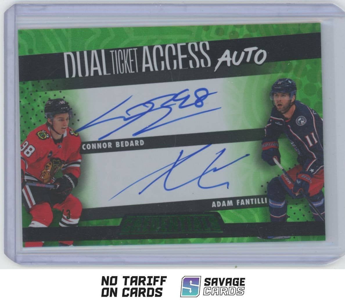 2023-24 UD Credentials Dual Ticket Access Auto Green Bedard / Fantilli RC /3