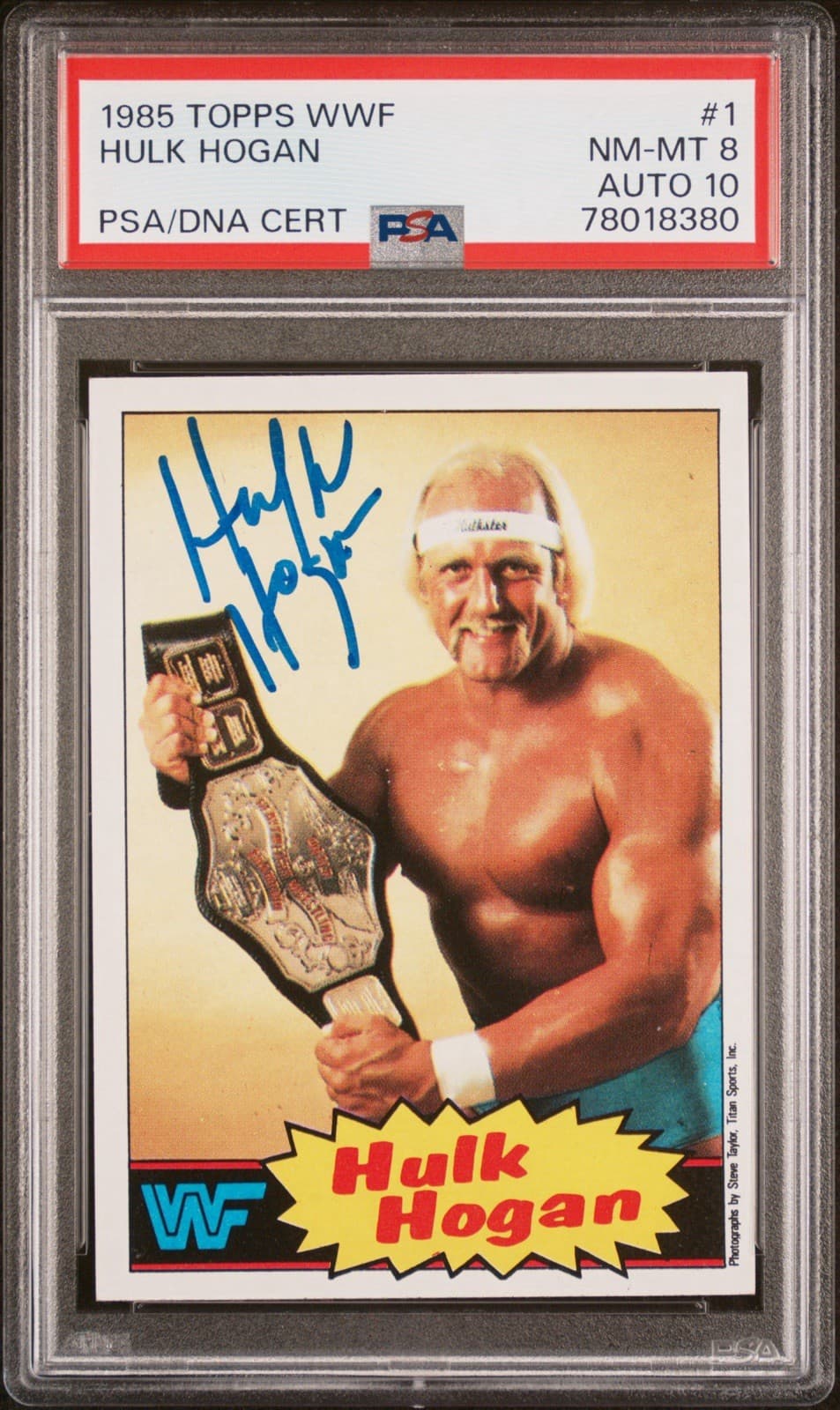 1985 Topps WWF Hulk Hogan RC #1 DNA Auto 10 PSA 8 NM-MT WWE Rookie Legend