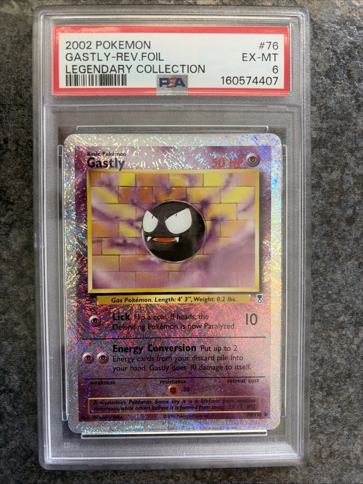 Pokemon 2002 Legendary Collection Reverse Foil Card Gastly #76/110