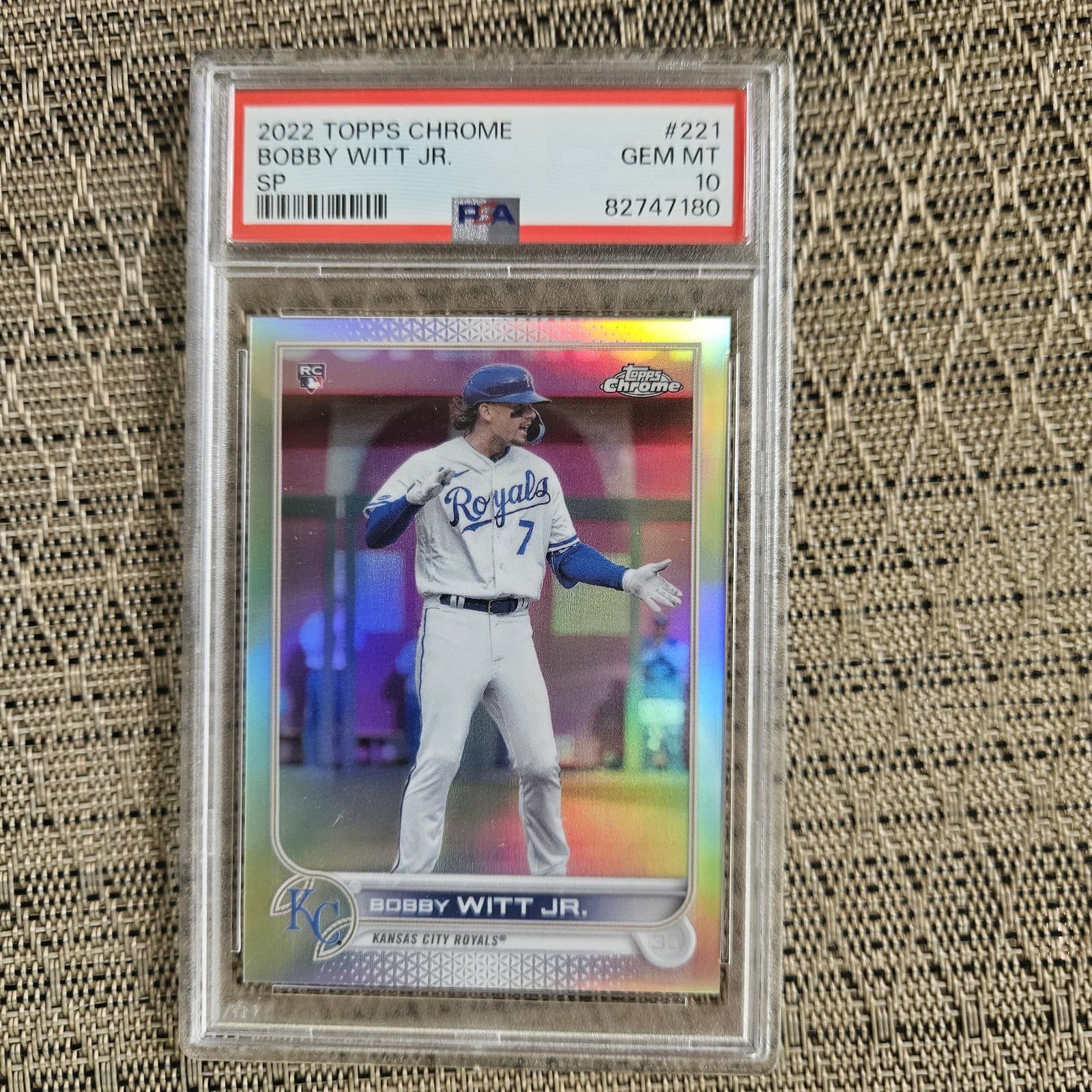 Topps 2022 Chrome Bobby Witt Jr. RC Rookie Extended SP #221 PSA 10