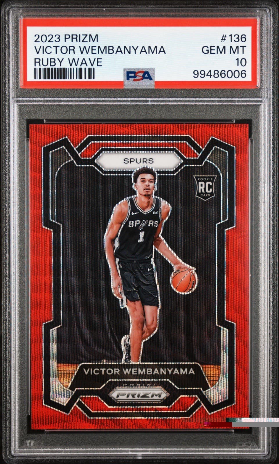 2023 Prizm #136 Victor Wembanyama Ruby Wave RC Rookie Card PSA 10 GEM MINT
