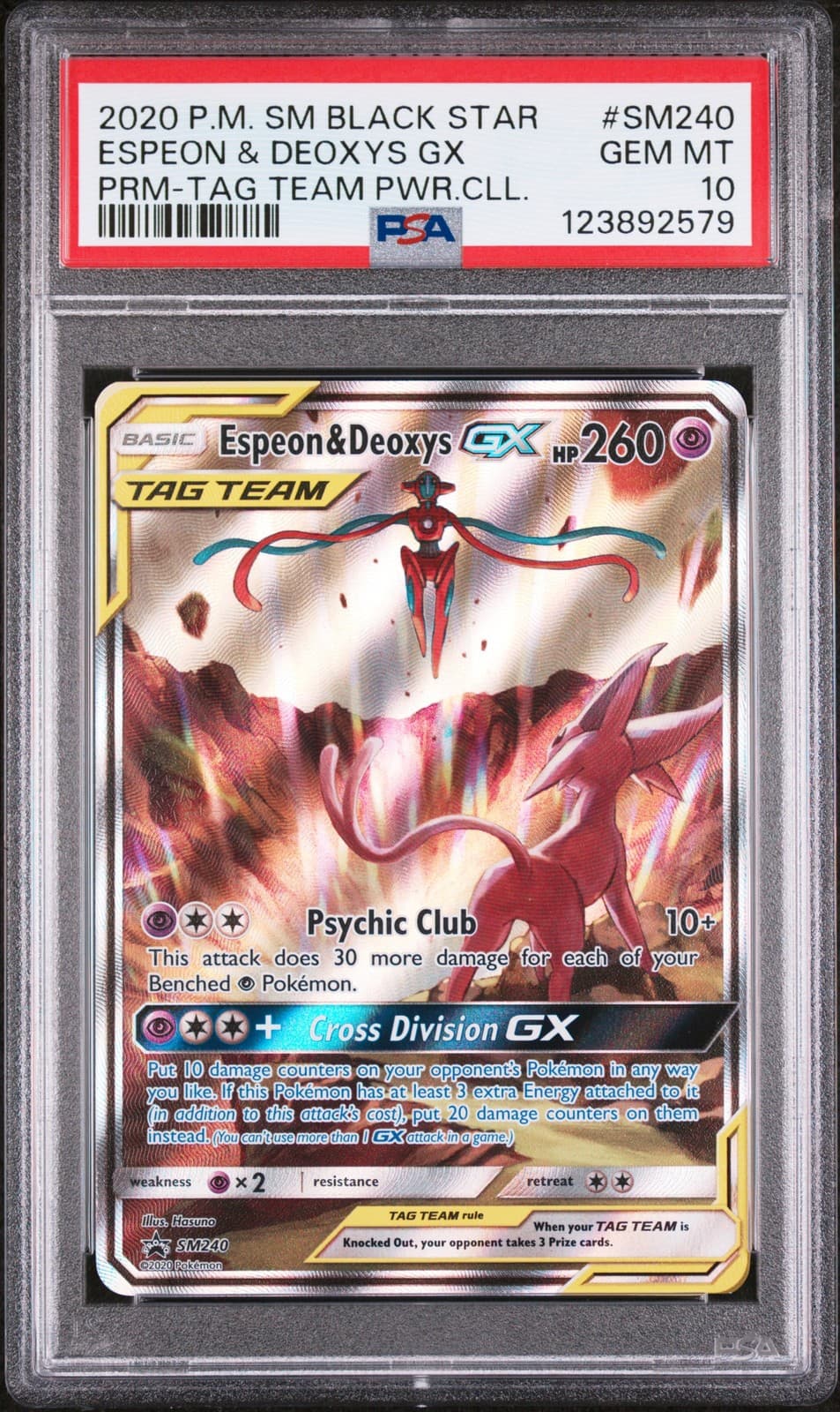 Pokemon Espeon & Deoxys GX SM240/107 Tag Team Powers Coll. PSA 10