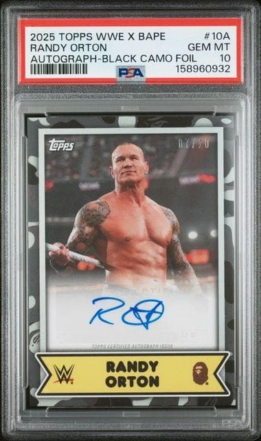 2025 Topps WWE x Bape Randy Orton Black Camo Foil Auto /10 PSA 10