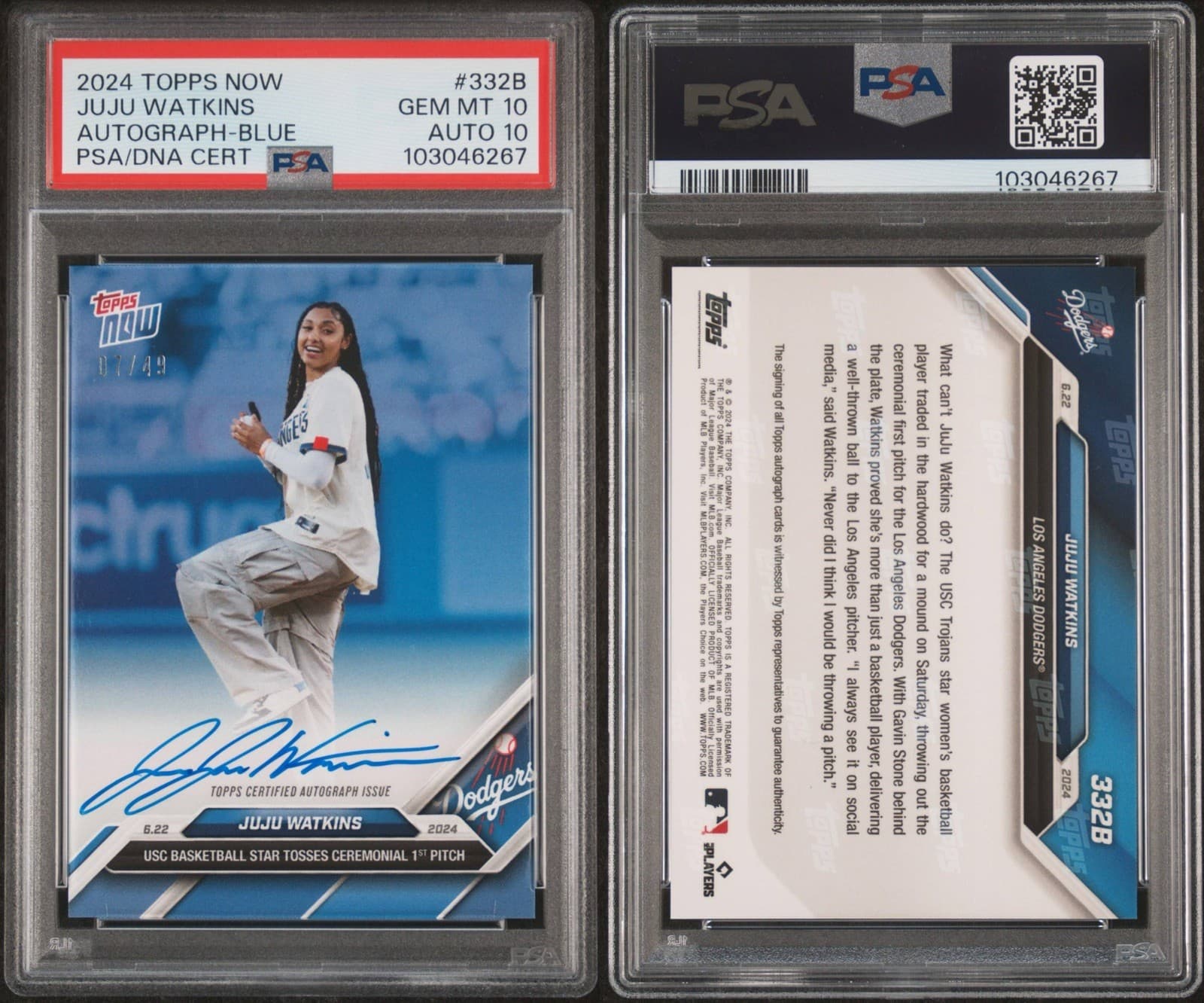 2024 Topps Now Baseball JUJU Watkins Auto /49 PSA 10 / 10 #332B First Pitch USC