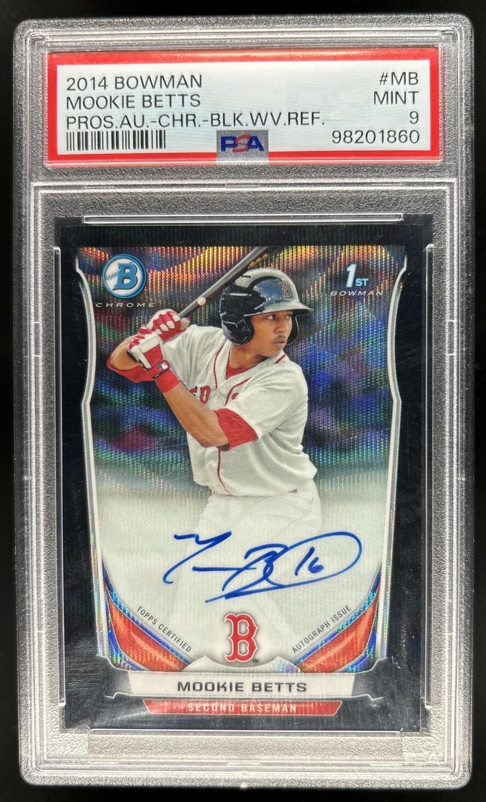 2014 Bowman Mookie Betts Chrome Auto Black Wave Refractor RC 1st #/50 PSA 9