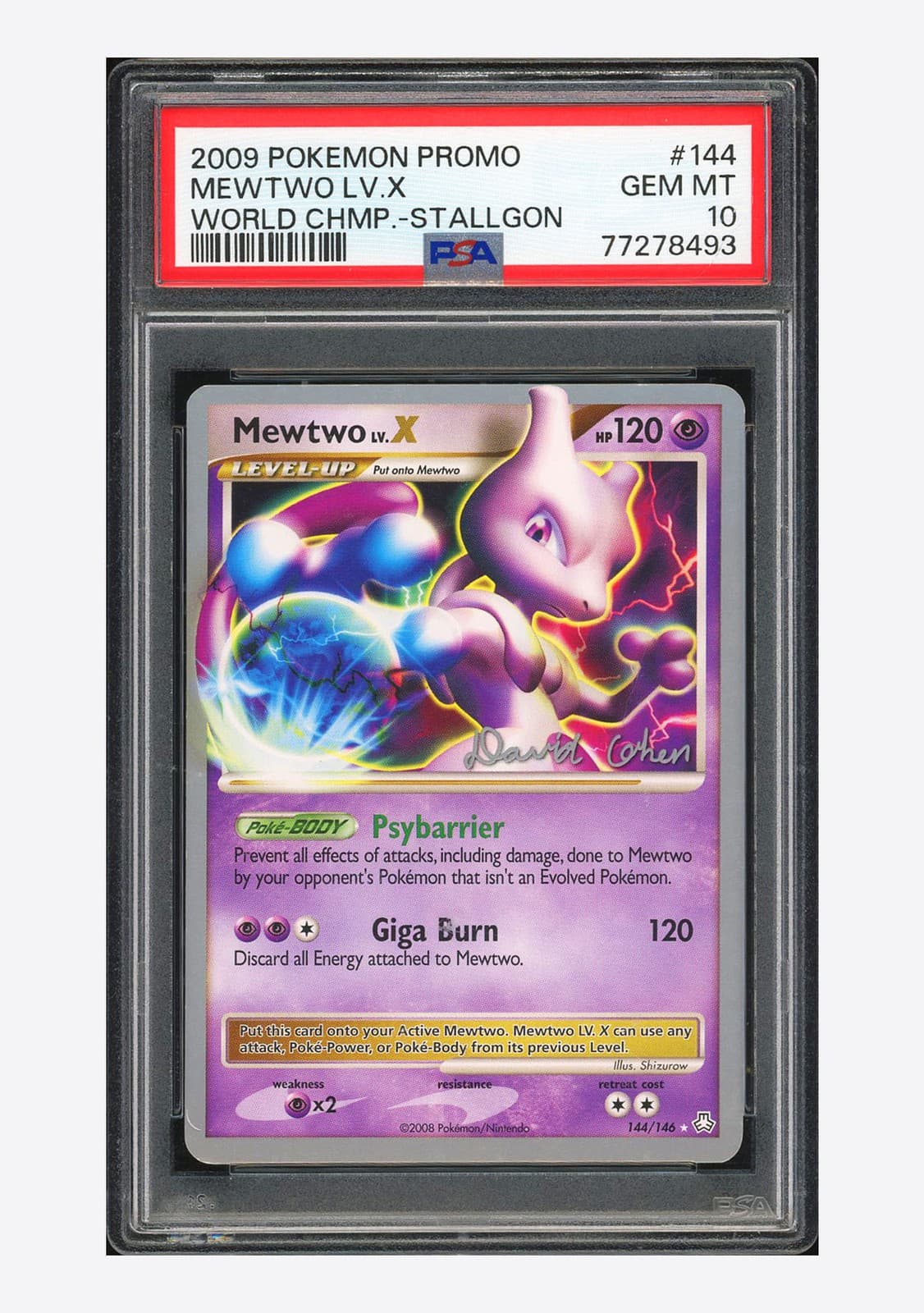 Pokemon PSA 10 Mewtwo LV.X 2009 144/146 World Championships Stallgon English