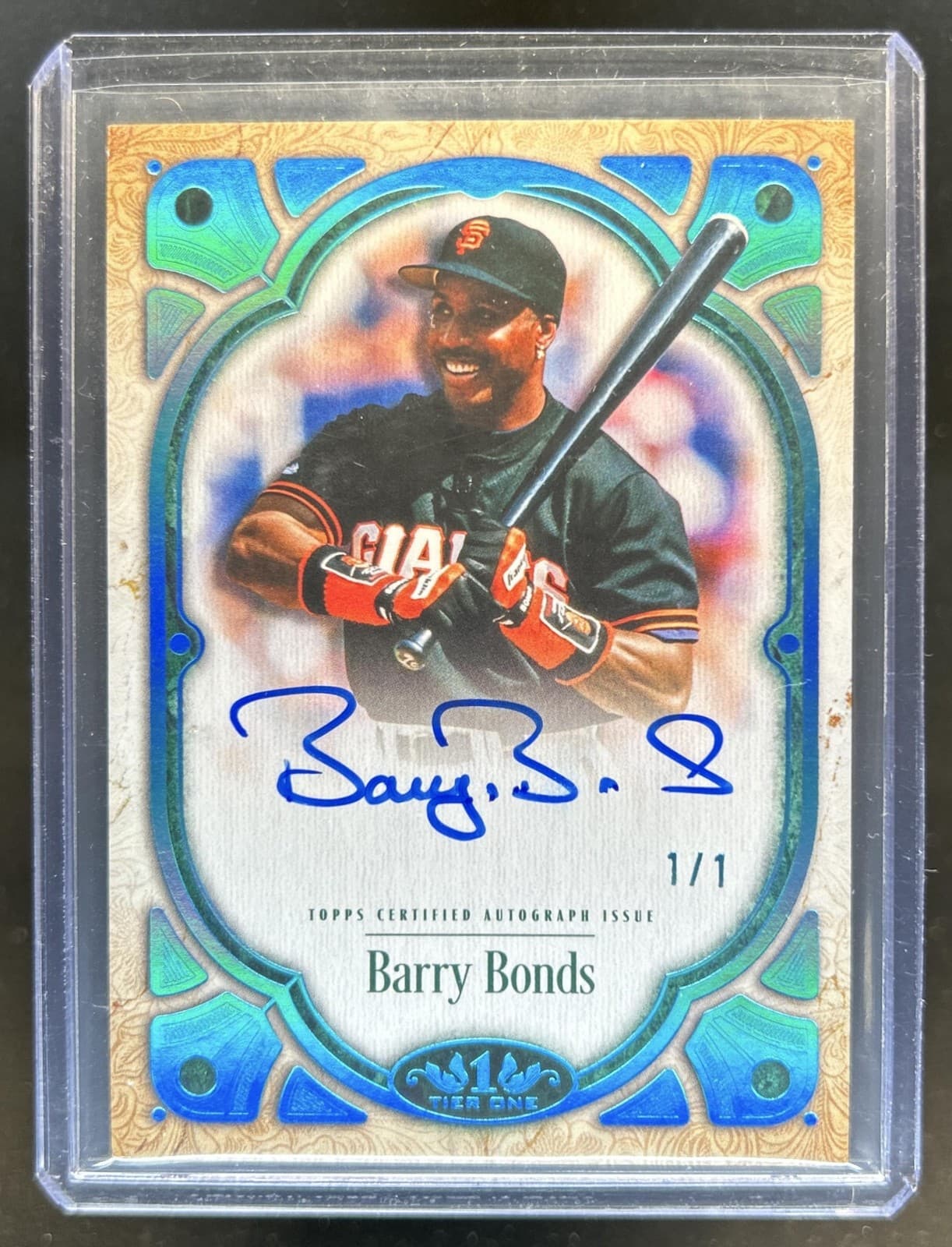 2026 Topps Tier One Barry Bonds Auto Holo Platinum Blue Foil #1/1 Giants