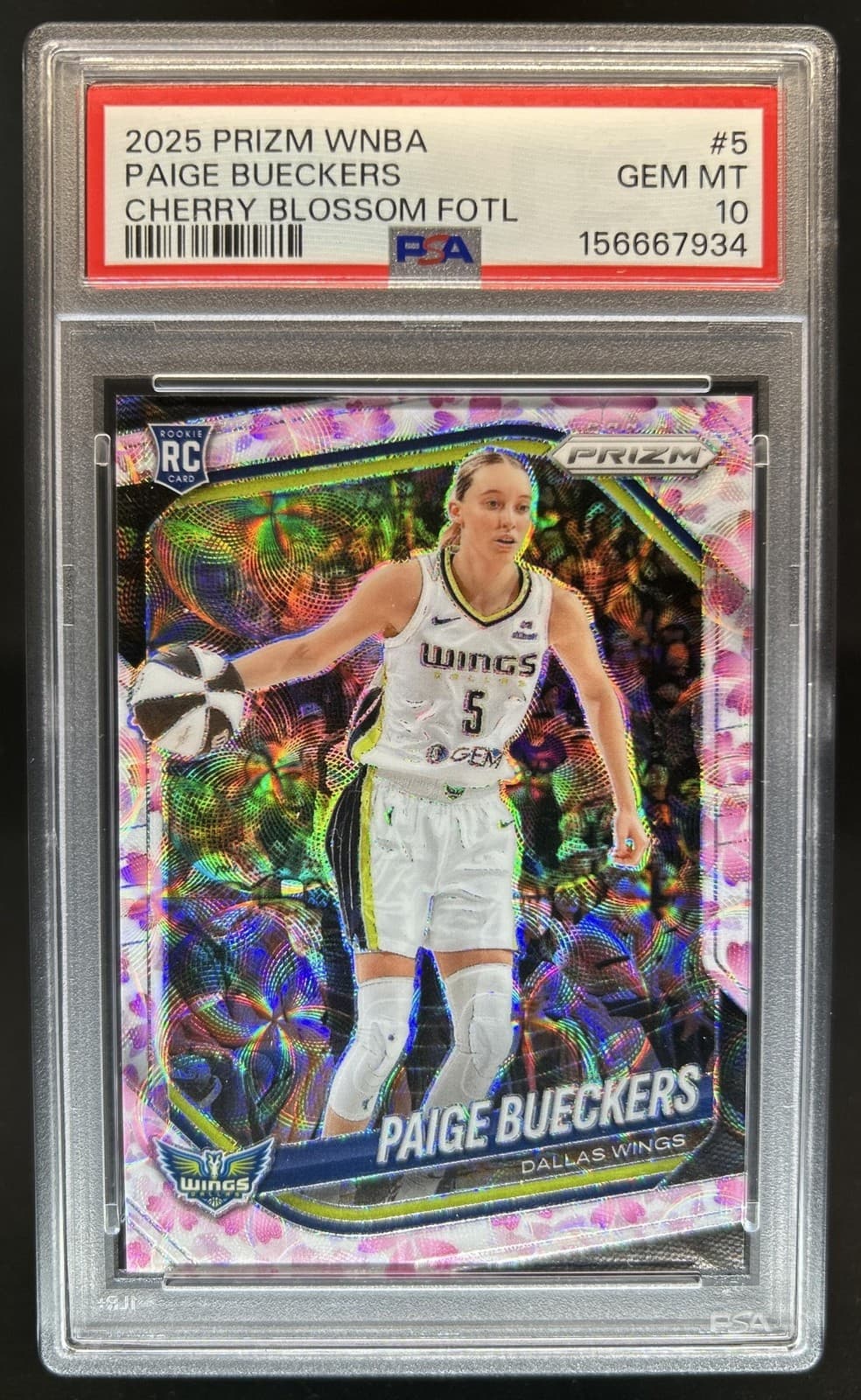 2025 Panini WNBA Prizm Paige Bueckers RC Cherry Blossom FOTL #/20 Wings PSA 10