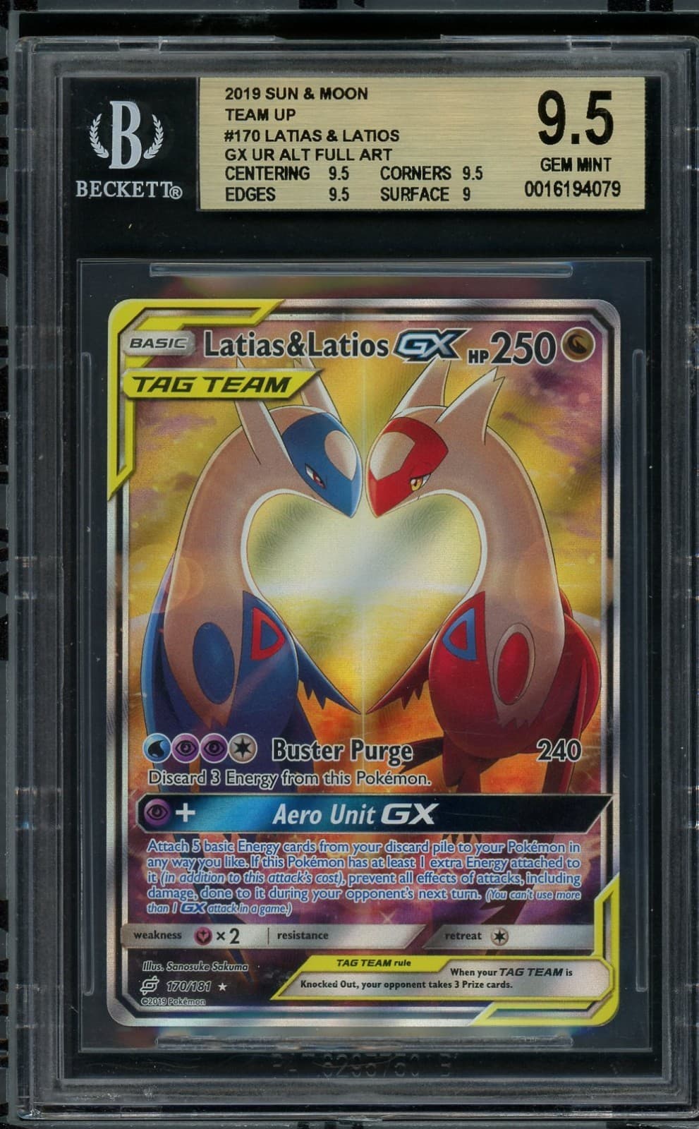 2019 Pokemon S&M Team Up Latias & Latios GX UR Alt Full Art BGS 9.5