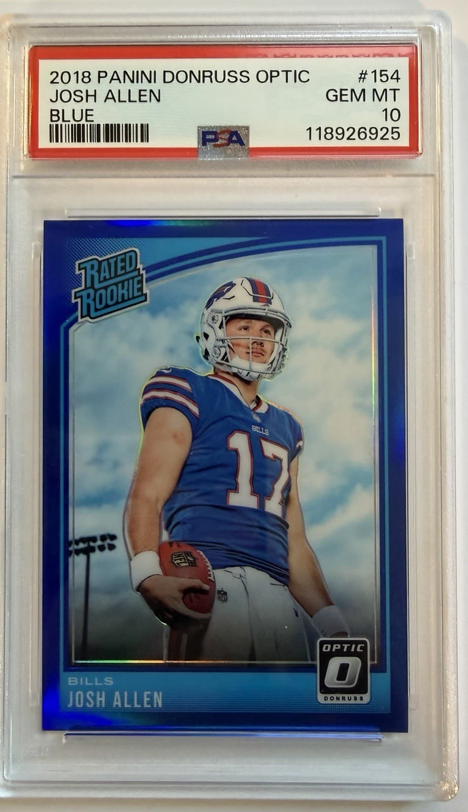 2018 Panini Donruss Optic Josh Allen Rated Rookie Blue RC #/149 Bills PSA 10