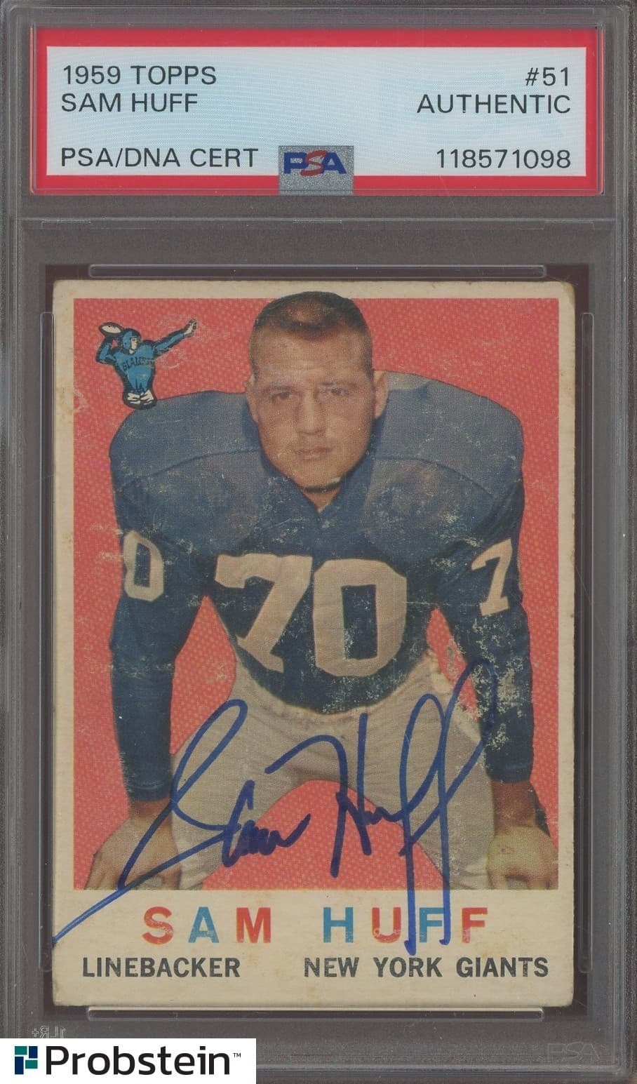 1959 Topps #51 Sam Huff RC Rookie PSA PSA/DNA AUTO Authentic HOF Giants