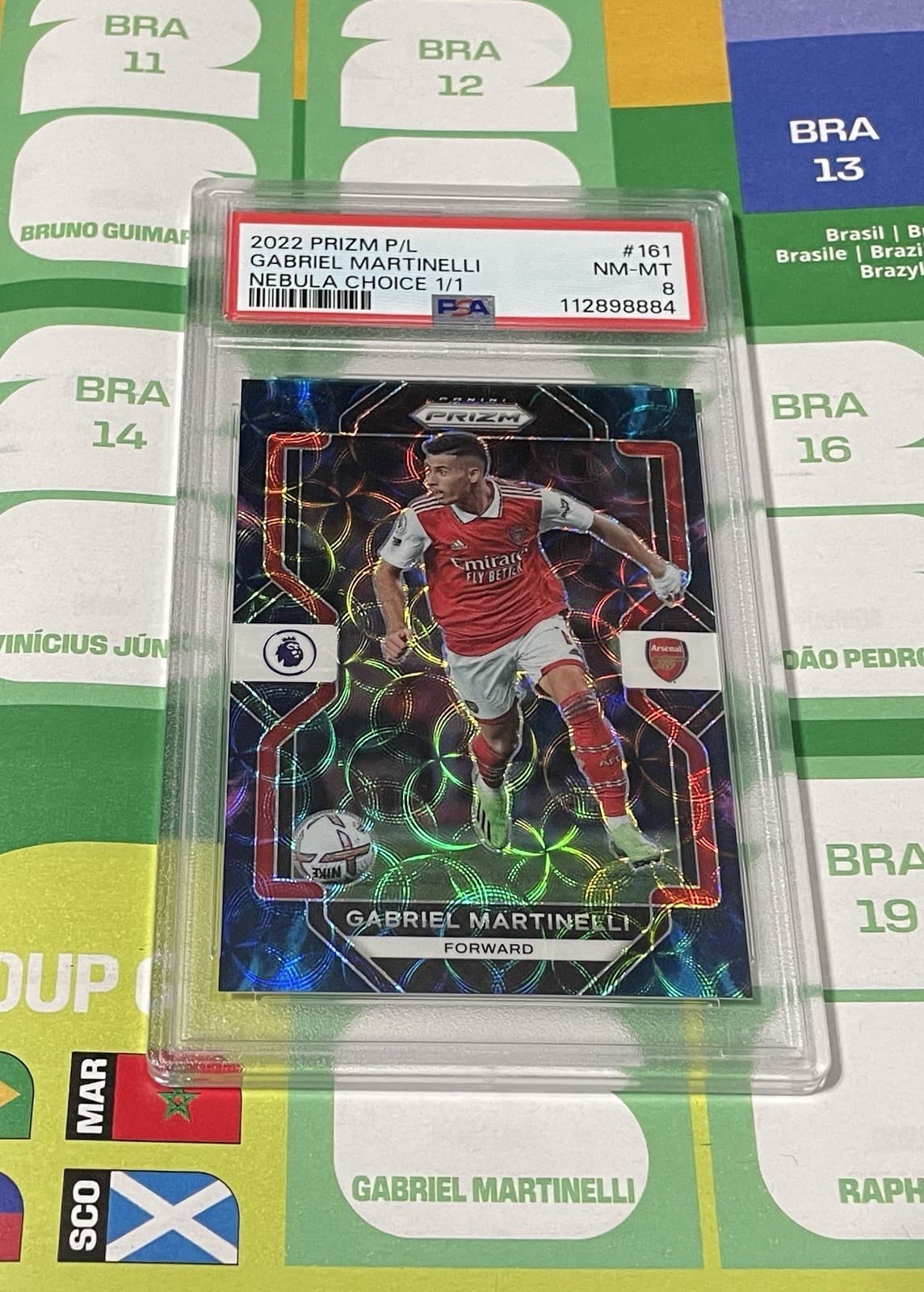 Panini Prizm Nebula Choice 1/1 Gabriel Martinelli #161 PSA 8 EPL Champ Arsenal