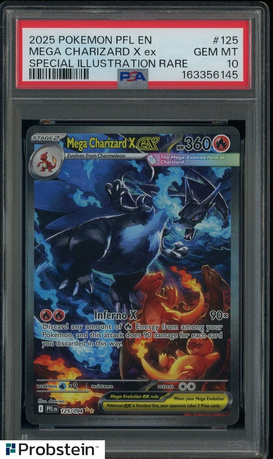 2025 Pokemon Pfl En-Phantasmal Flames #125 Mega Charizard X Ex Psa 10 Gem Mint