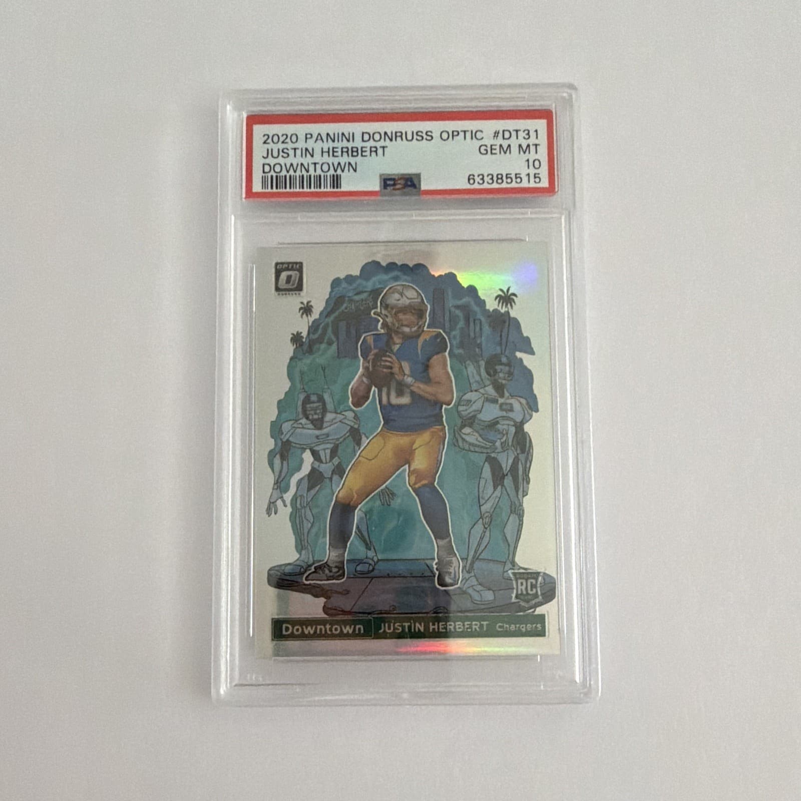 Panini 2020 Donruss Optic Justin Herbert Downtown DT-31 RC PSA 10 Chargers