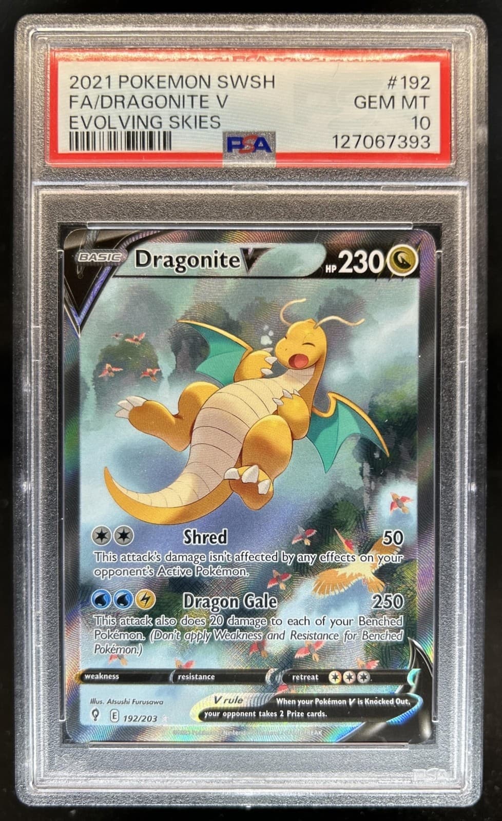 2021 Pokemon SWSH Evolving Skies Dragonite V #192/203 PSA 10 GEM MINT