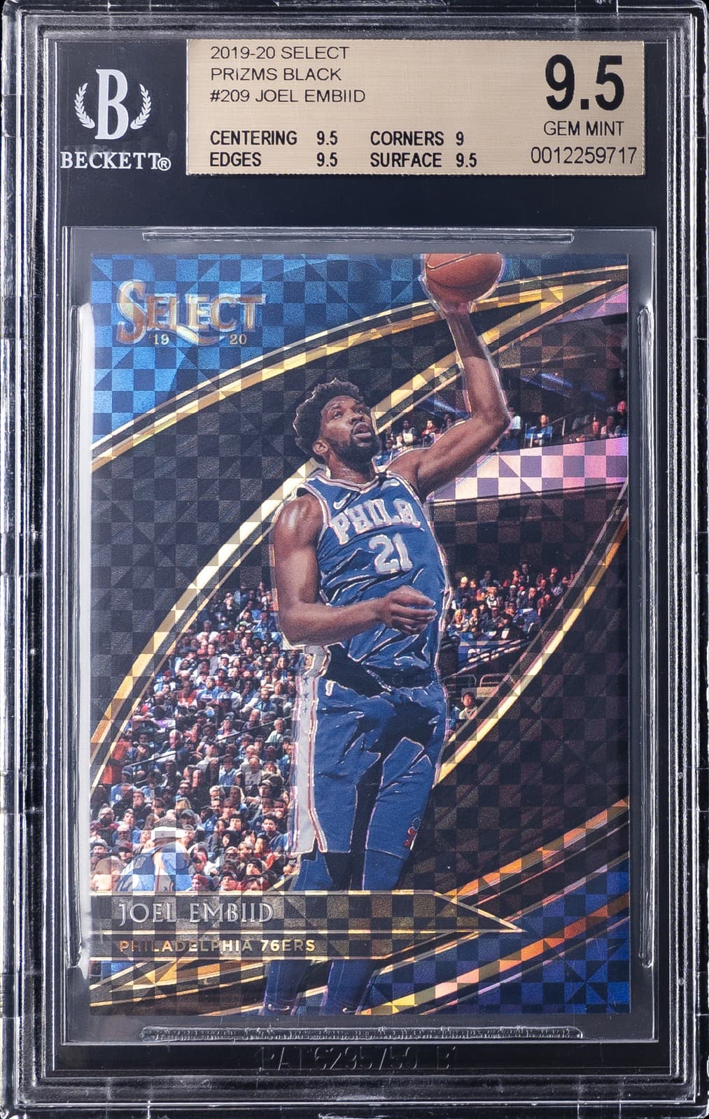 2019-20 PANINI SELECT PRIZMS BLACK 1/1 #209 JOEL EMBIID BGS 9.5