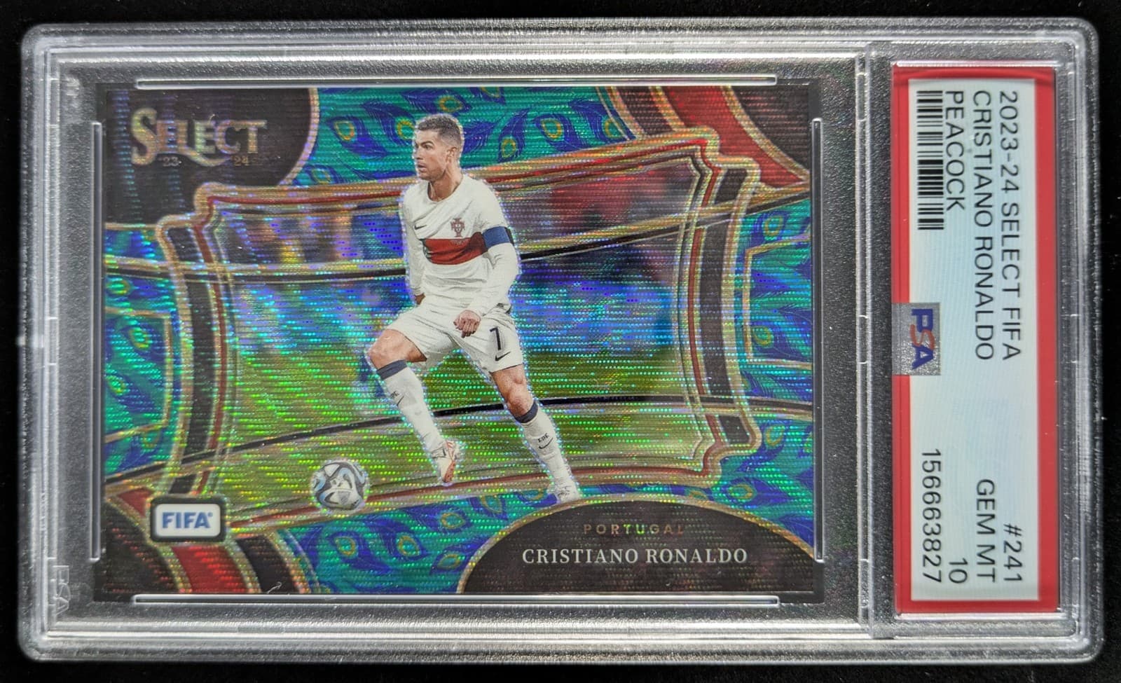 2023-24 Panini Select FIFA CRISTIANO RONALDO Peacock Prizm SSP #241 PSA 10 POP 3