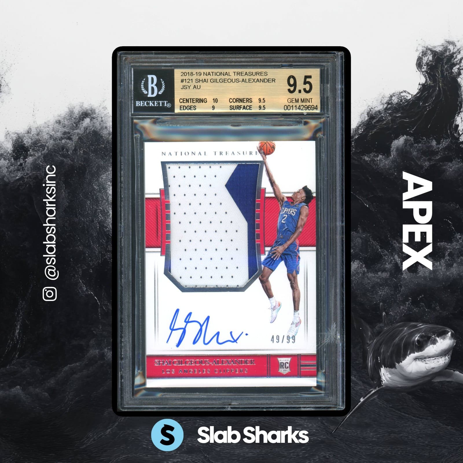 2018 NATIONAL TREASURES SHAI GILGEOUS-ALEXANDER ROOKIE PATCH AUTO RC /99 BGS 9.5