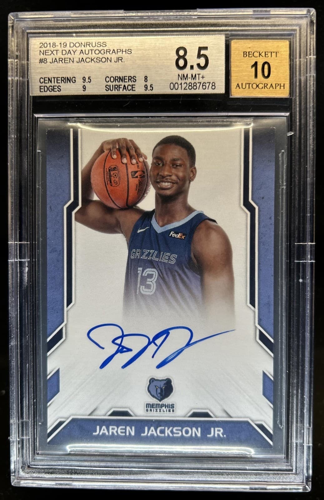 2018-19 Panini Donruss Jaren Jackson Jr. Next Day Auto Rookie RC #8 BGS 8.5/10