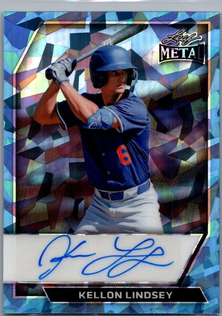 Kellon Lindsay 2026 Leaf Metal Blue Cracked Ice Auto Card #BA-KL1 1/1 LA Dodgers