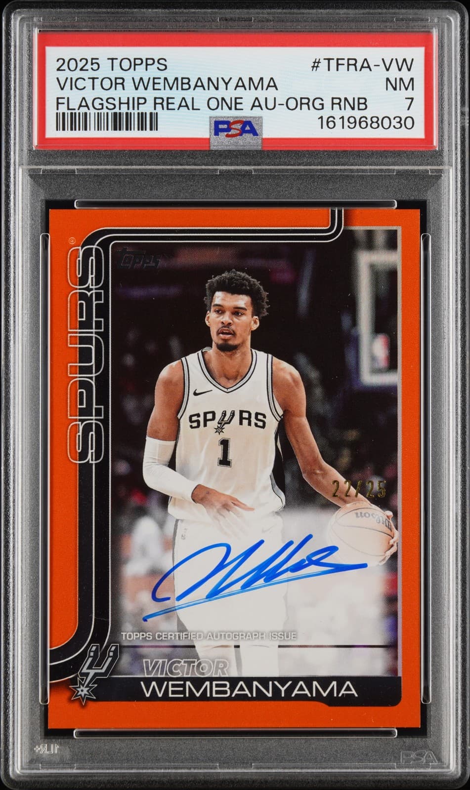 2025 TOPPS FLAGSHIP REAL ONE AUTO ORANGE RAINBOW VICTOR WEMBANYAMA 22/25 PSA 7