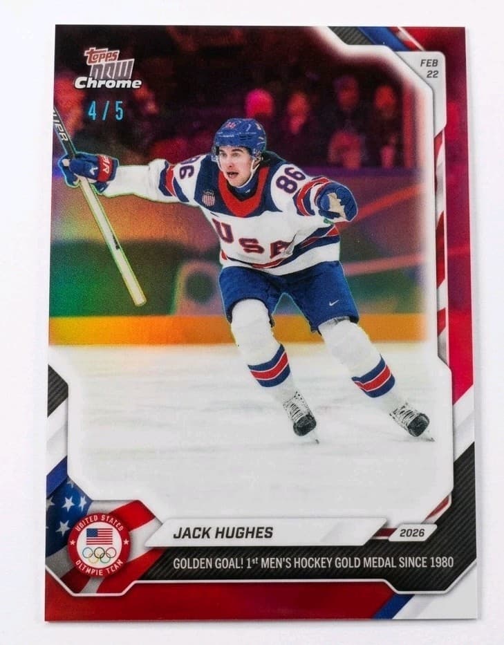 2026 TOPPS NOW CHROME USA OLYMPICS JACK HUGHES RED PARALLEL SSP /5! COLOR MATCH!