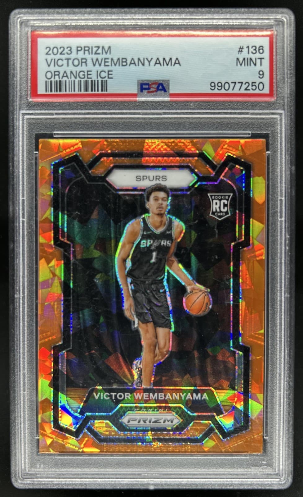 2023-24 Panini Prizm Victor Wembanyama Prizm Orange Ice RC #136 Spurs PSA 9