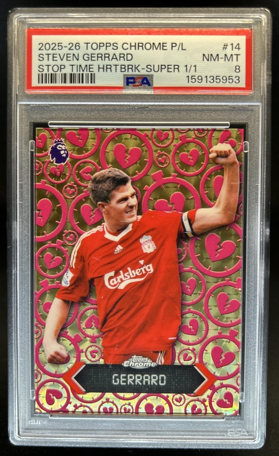 2025-26 Topps Chrome Steven Gerrard Stoppage Time Superfractor #1/1 PSA 8