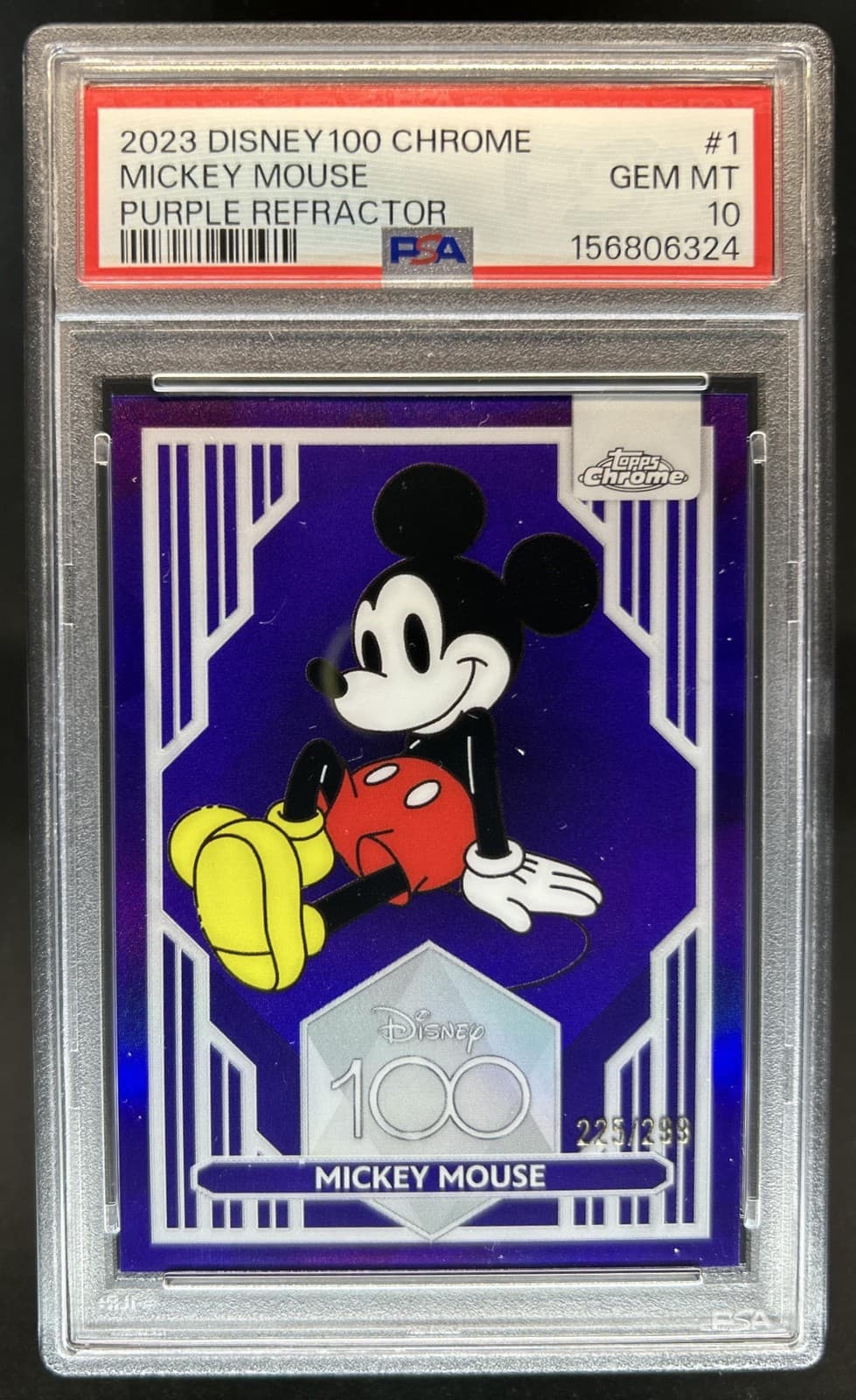 2023 Topps Chrome Disney 100 Mickey Mouse Purple Refractor #/299 PSA 10 GEM MINT
