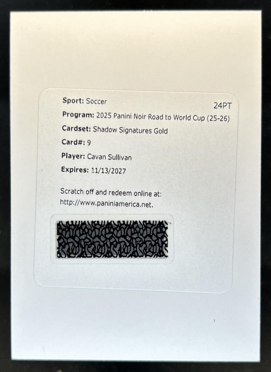 2025-26 Noir Road to World Cup 26 Cavan Sullivan Shadow Signatures Auto #/45