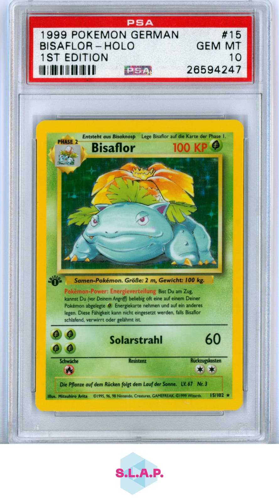BISAFLOR POKEMON 15/102 1999 BASE SET 1ST EDITION HOLO GERMAN PSA 10