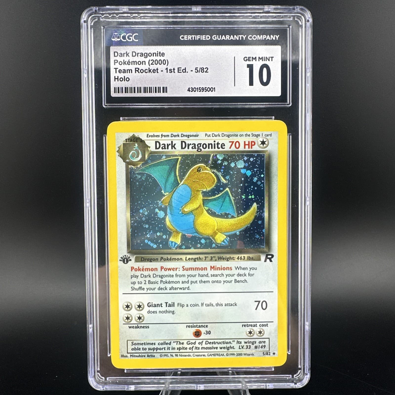 Dark Dragonite Holo 1st Edition 5/82 Team Rocket 2000 Pokemon CGC Gem Mint 10