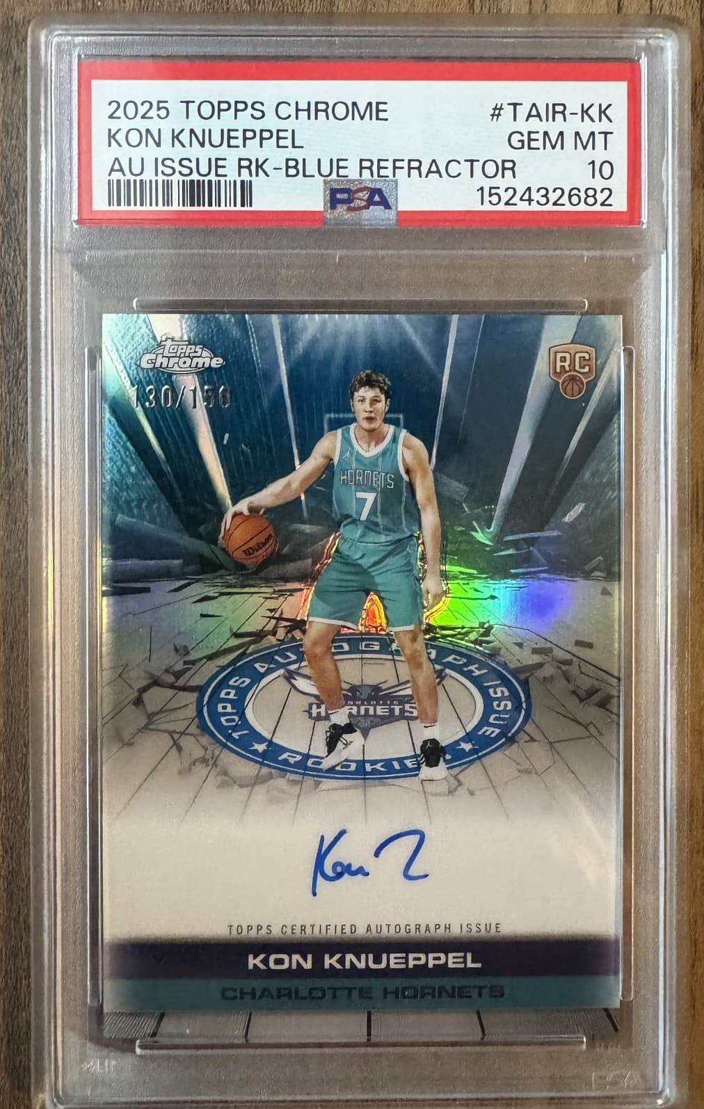 Kon Knueppel RC 2025 Topps Chrome Blue Refractor Auto /150 PSA 10 Gem Mint 