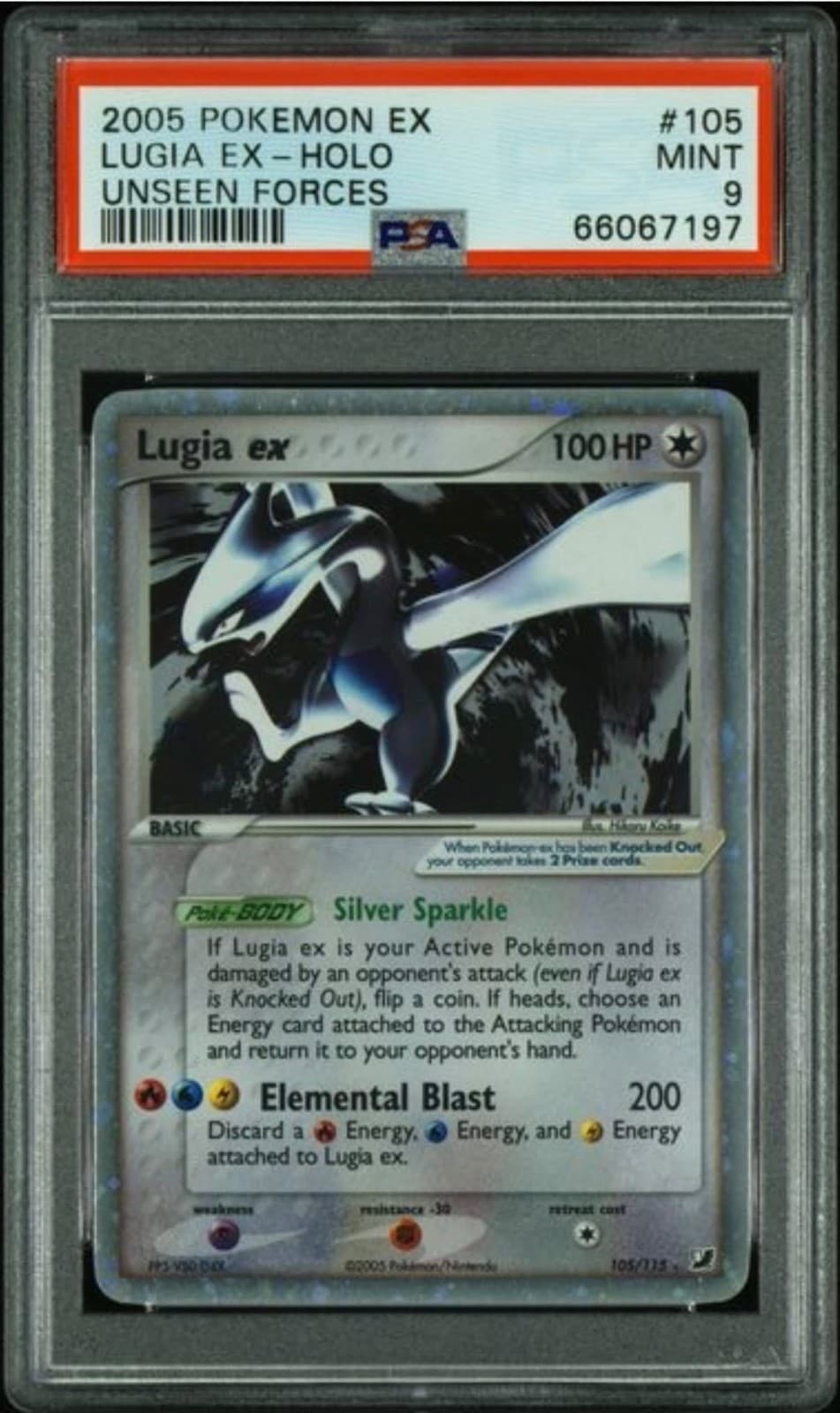 Pokemon Lugia Ex-Holo 2005 Ex Unseen Forces #105 Psa 9
