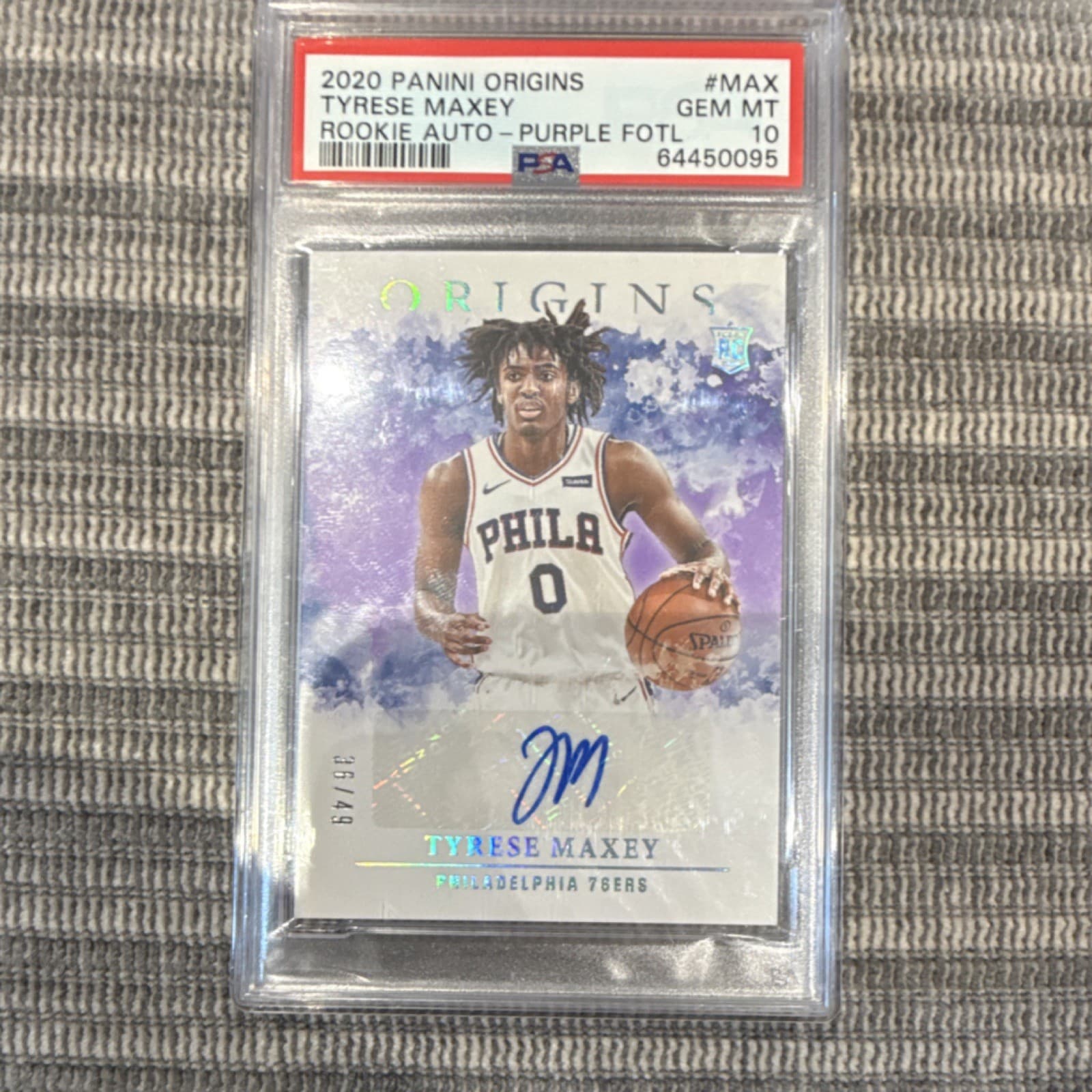Panini Origins Rookie Auto Purple FOTL Tyrese Maxey /49 76ers PSA 10