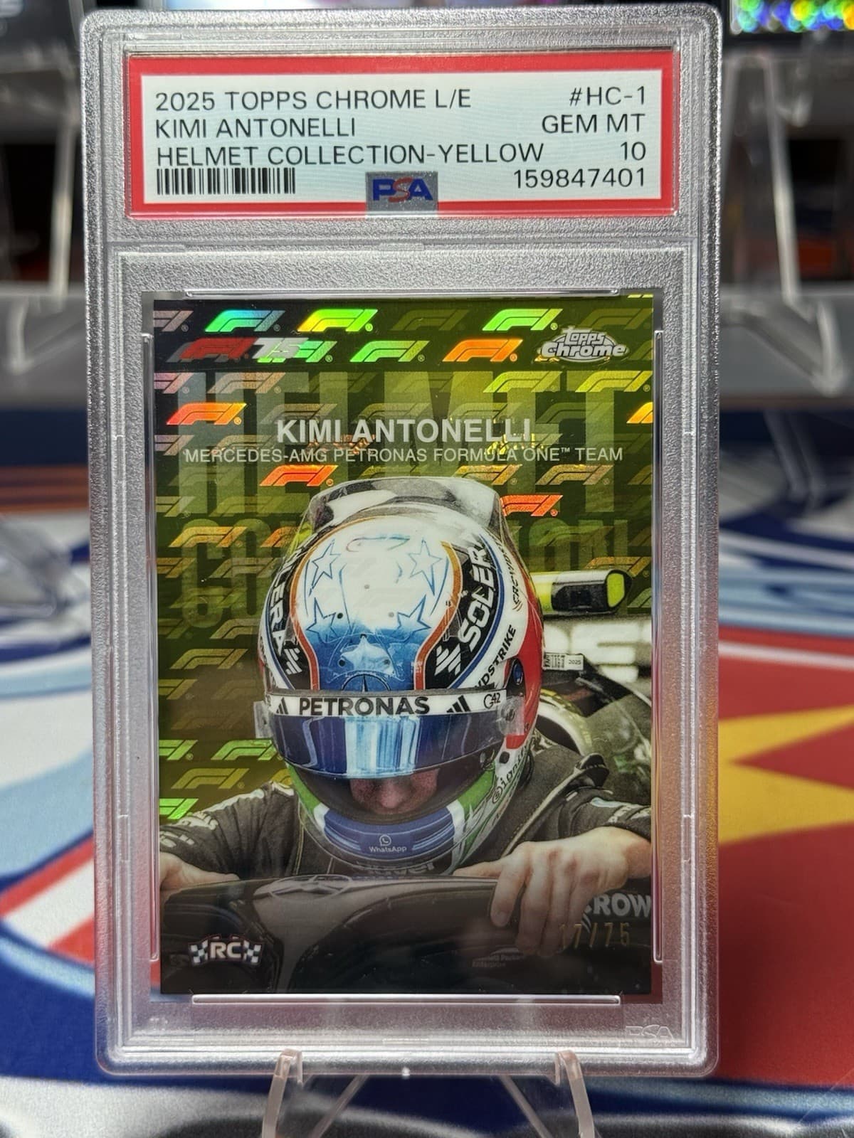 2025 Topps Chrome F1 Kimi Antonelli Logofractor Helmet Yellow /75.  PSA 10 🔥 🔥