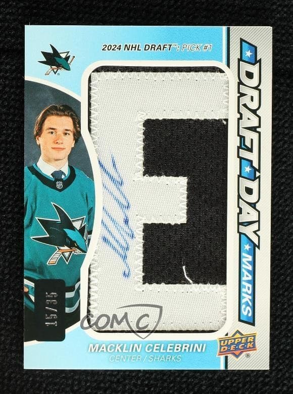 2024 SP Game Used Draft Day Marks 15/35 Macklin Celebrini #DDM-MC Rookie Auto RC