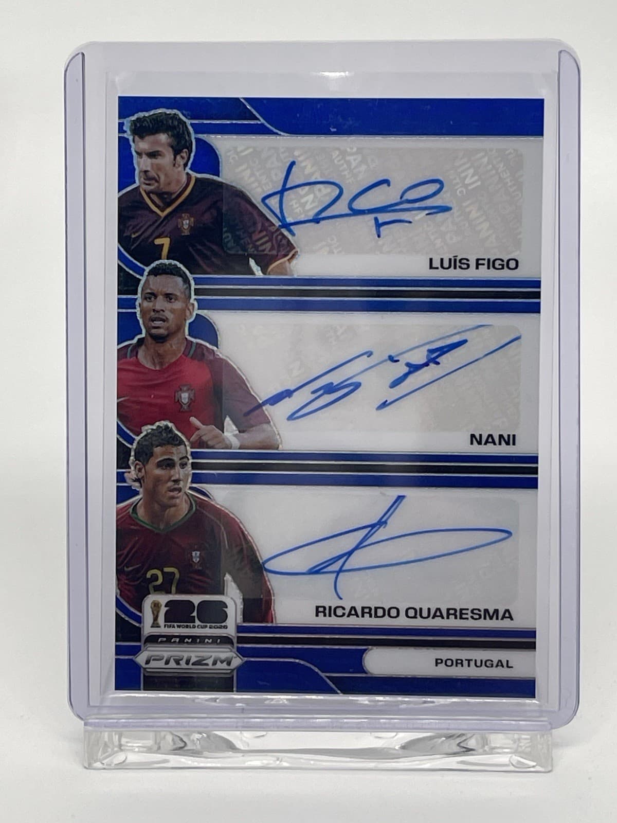 2026 Prizm FIFA World Cup True Blue Triple Auto Figo Nani Quaresma #3 /5